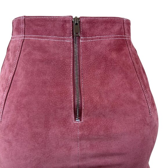 MNG Womens Pink Pigskin Leather Mini Skirt With Button Details Size XXS - Picture 4 of 7